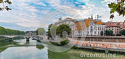 Panorama of Tiber and Church of Sacred Heart of Jesus in Rome Stock Photo