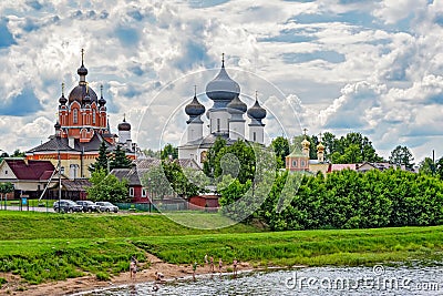 Panorama of Tikhvin assumption male monastery, Russia Stock Photo