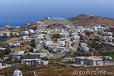 Panorama of Town of Ano Mera, island of Mykonos, Greece Stock Photo