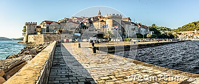 Panorama of town Korcula, Croatia. Stock Photo