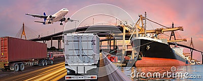 Panorama transport and logistic concept by truck boat plane Stock Photo