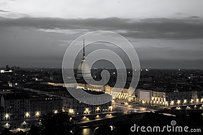 Panorama of Turin. Mole Antonelliana. B&W Stock Photo