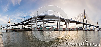 Panorama twin suspension bridge Stock Photo