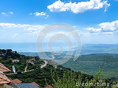 Panorama of the Upper Galilee from the tops of the hills surrou Stock Photo