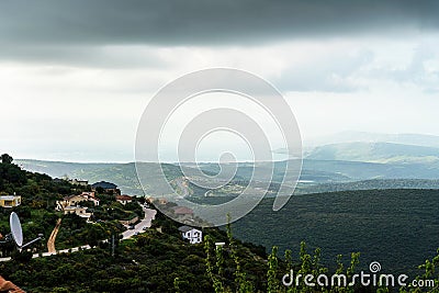 Panorama of the Upper Galilee from the tops of the hills surrounding Lake Kinneret or Sea of Galilee Stock Photo