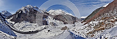 Panorama of Valley Ossau in winter Pyrenees Stock Photo