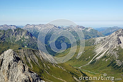 The panorama from Valluga mountain, Sankt Anton, Austria Stock Photo