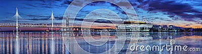 Panorama of Vantovy Bridge, stadium Zenit Arena in St. Petersburg Stock Photo