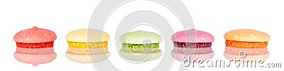 Panorama, variety of colorful biscuits or macarons, isolated on Stock Photo