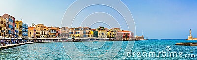 Panorama of the venitian habor of Chania in Crete Grece Stock Photo