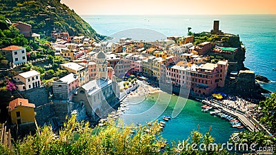 Panorama of Vernazza Cinque Terre Stock Photo