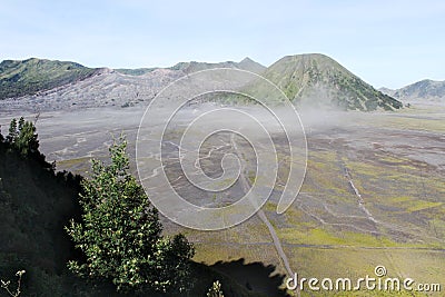 Panorama view with active Bromo Volcano Stock Photo
