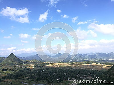 Panorama view of Ba Khan valley from Thung Khe mountain pass Stock Photo