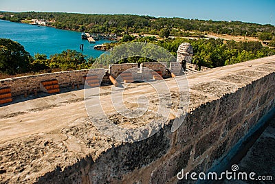 Panorama with a view of the Bay and the Fortress Fortaleza de Jagua. Cuba, Cienfuegos. Stock Photo