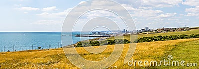 A panorama view from Beacon Hill on the outskirts of Rottingdean, Sussex, UK towards Brighton Stock Photo