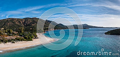 Panorama view of beauitful white sand Turredda beach on the south coast of Sardinia Stock Photo