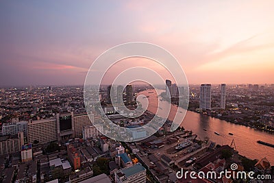 Panorama view beautiful curve of chao phraya river and high buil Stock Photo