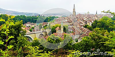 Panorama view of Berne old town from mountain top in rose garden, rosengarten, Berne Canton, Capital of Switzerland, Europe Stock Photo