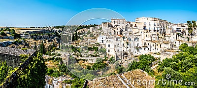 A view from the cathedral towards the two-tier Roman bridge in Gravina, Puglia, Italy Stock Photo