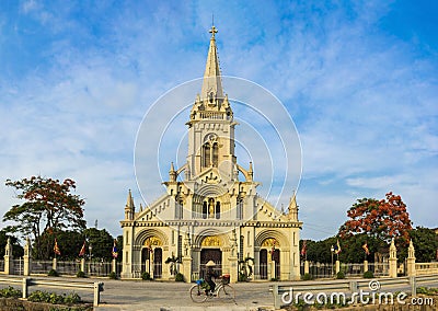 Panorama view of a commune church in Kim Son district, Ninh Binh province, Vietnam. The building is a travel destination for touri Stock Photo