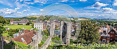 A panorama view east from the upper levels of the castle keep in Lewes, Sussex Stock Photo