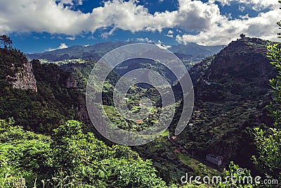 Panorama view on epic Madeira island rainforest Stock Photo