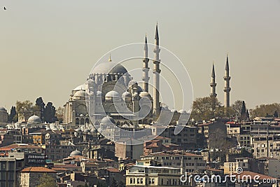 Panorama of view from the Golden Horn on the duct slopes City Editorial Stock Photo