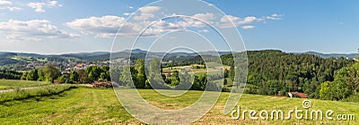 Panorama view of Grafenau in the bavarian forest with mountains small and big Rachel and mountain Lusen Stock Photo