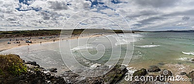 Panorama view of Gwithian Beach and St. Ives Bay in northern Cornwall Stock Photo