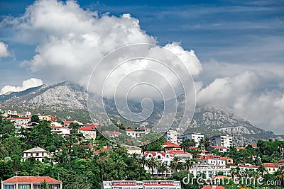 Panorama view at Herceg Novi city and high mountain Stock Photo