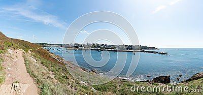 Panorama view of Le Conquet and the harbor and port on the coast of Brittany Editorial Stock Photo