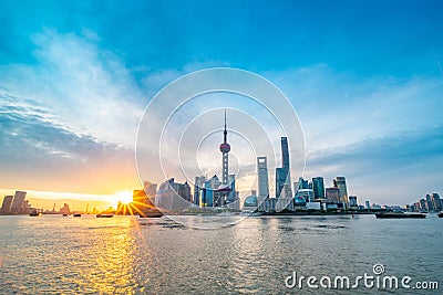 Panorama view of Lujiazui at sunrise Editorial Stock Photo