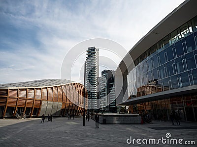 Panorama view of modern architecture office tower building at Piazza Gae Aulenti Garibaldi Milan Lombardy Italy Europe Editorial Stock Photo