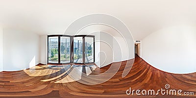 Panorama 360 view in modern white empty loft apartment interior of living room hall, full seamless 360 degrees angle view Stock Photo