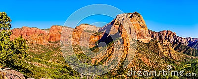 Panorama View of Nagunt Mesa, and other Red Rock Peaks of the Kolob Canyon part of Zion National Park, Utah, United Sates Stock Photo