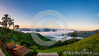 Panorama view of nature with fog in morning at Huai Kub Kab Stock Photo