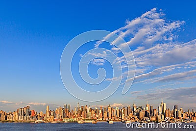 Panorama view of New York City skyline midtown Manhattan in colo Stock Photo