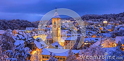 Panorama view of the old Swiss city of Schaffhausen town in winter Stock Photo