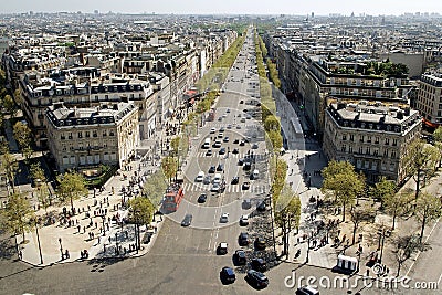 Panorama View of Paris, Champs-Ã‰lysÃ©es Stock Photo