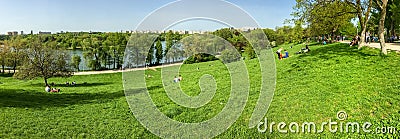 Panorama View Of People Relaxing And Having Picnic In Youths Public Park Editorial Stock Photo