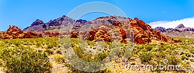 Panorama view of the Rugged and Colorful Mountains along Northshore Road SR167 in Lake Mead National Recreation Area Stock Photo