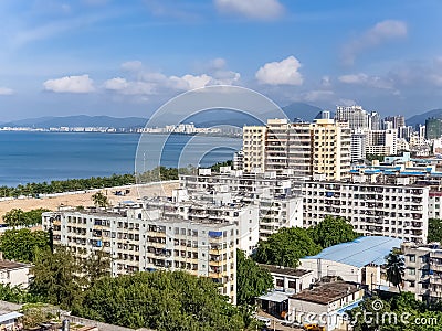 Panorama view of sea and Sanya city on Hainan island, China Editorial Stock Photo