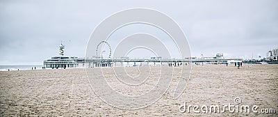 Panorama view and seascape of Hague beach and Scheveningen pier Stock Photo