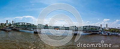 Panorama view Steel bridge over river Stock Photo