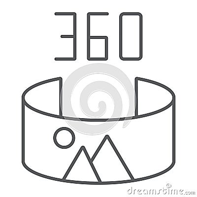 Panorama view thin line icon, panoramic and rotation, 360 degree sign, vector graphics, a linear pattern on a white Vector Illustration