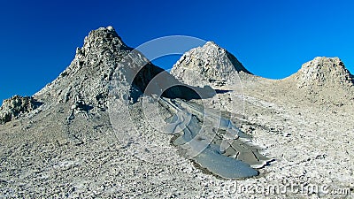 Panorama view to mud volcanoes, Qobustan, Azerbaijan Stock Photo