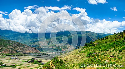 Panorama view to Paro valley, Bhutan Stock Photo