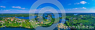 Panorama view of Trakai castle and village at Galve lake in Lith Stock Photo