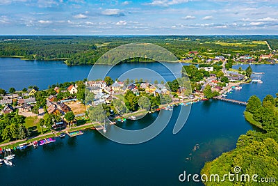 Panorama view of Trakai village at Galve lake in Lithuania Stock Photo