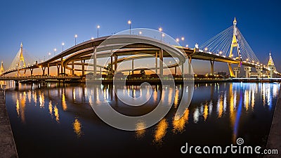 Panorama view of Twin Suspension Bridge Stock Photo